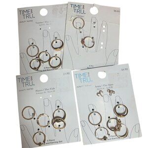 Time And Tru Gold-Tone Astrology-Themed Rings & Earrings Set Bundle